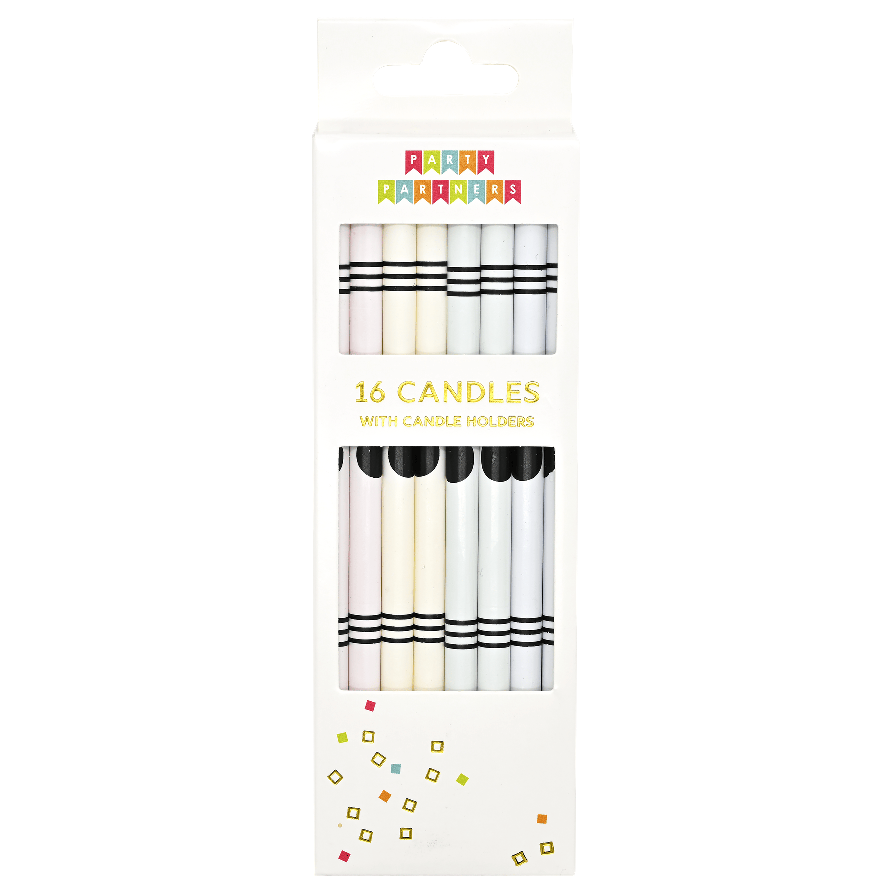 Set of 16 Pictura Crayon candles in various colors, arranged in a decorative candle set on a neutral background.